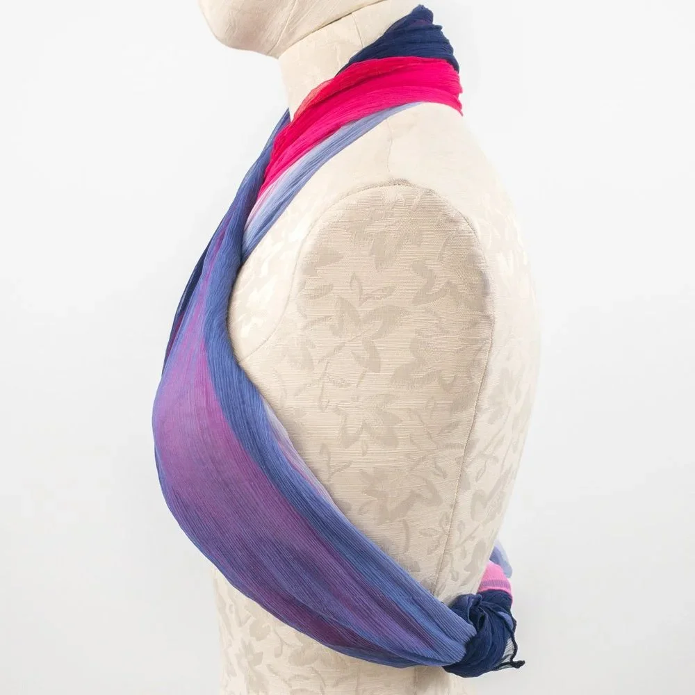 Vintage Silk Tie Dye Ombre Print Sheer Scarf Pink